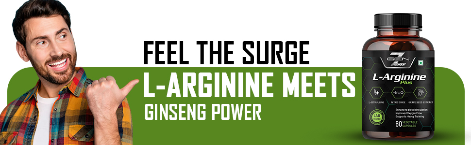 L Arginine Plus Supplement 1600 MG L Arginine, Korean Red Panax Ginseng extract for Pre-Work Out for Vascularity, Endurance, Heavy Training, Nitric Oxide Booster 60 Capsules
