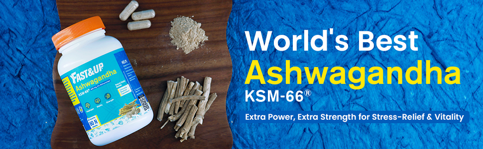 Fast&Up 500mg KSM-66® Ashwagandha – World's Best Ashwagandha (60 Capsules) for Extra Strength & Power | Stress Relief | Natural Vitality Booster | Pure & Potent
