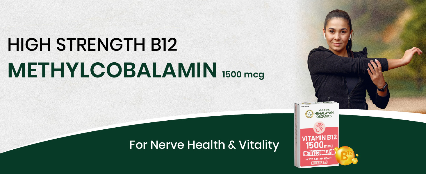 Vlado's Himalayan Organics Methylcobalamin Vitamin B12 1500mcg Supplement for Men & Women -10 Tablets (1 Strip)