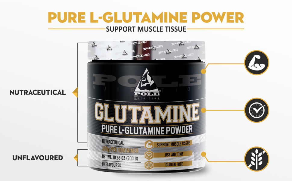 Pole Nutrition Pure L-Glutamine Powder - 300g Unflavored | Supports Muscle Tissue | Gluten-Free | Essential Amino Acid for Optimal Recovery