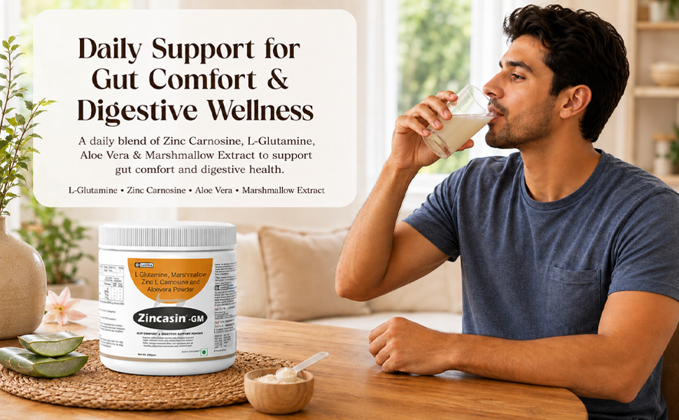 Zincasin -GM (LeeWell) L-GLUTAMINE Pure Powder for Gut health, Zinc carnosine, Aloe Vera, Marshmallow | Gut Lining Repair Support | Support Gut Permeability, Leaky Gut, Intestine Lining, Ulcer Health - 250g Powder