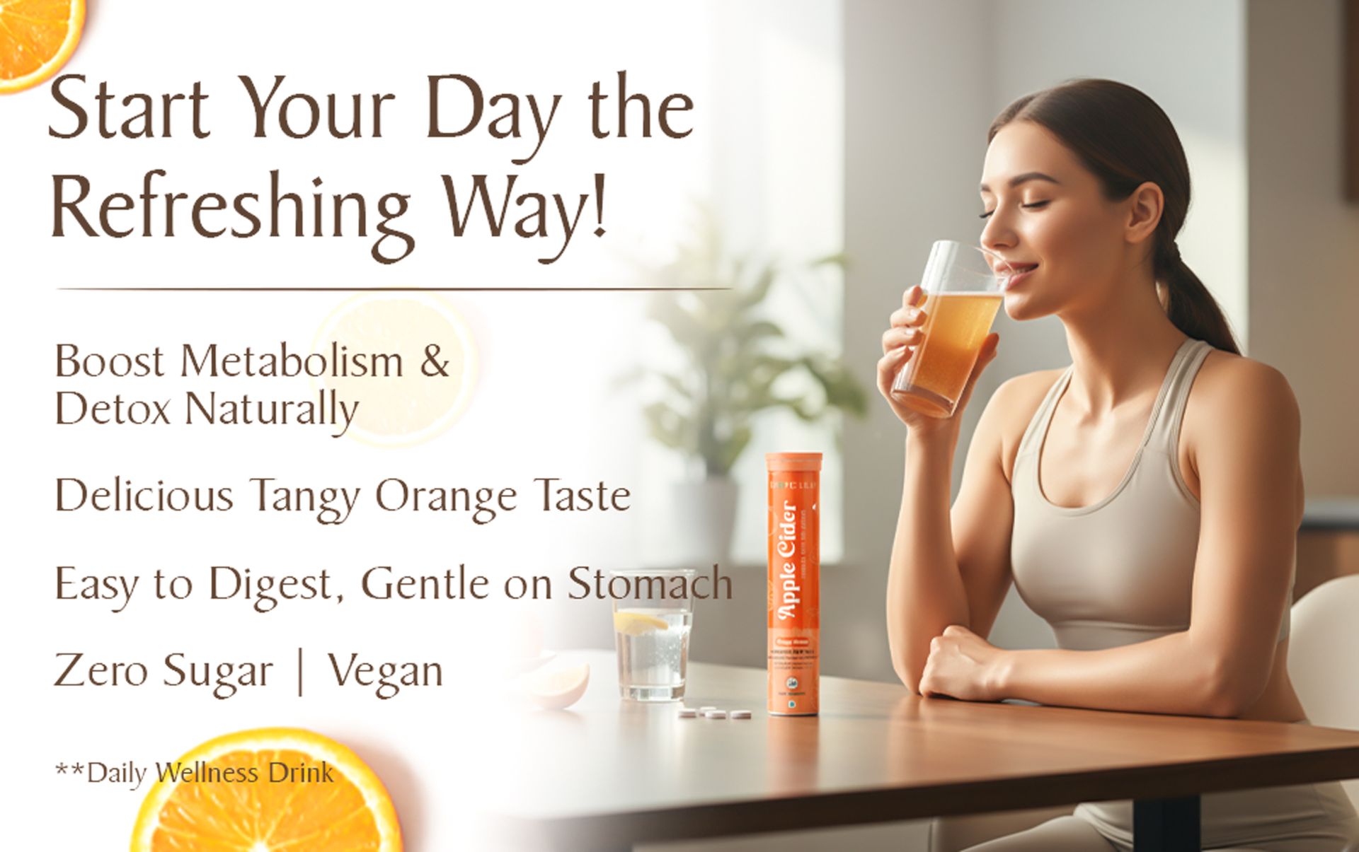 Apple Cider Vinegar Effervescent Tablets Orange Flavour | With the Mother | Supports Digestion, Detox, Metabolism & Weight Management | 20 Effervescent Tablets Pack