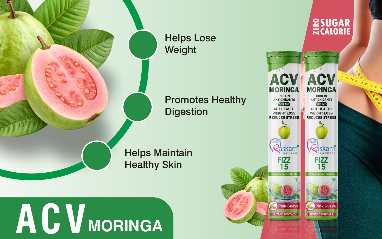 ACV Moringa Antioxidant Effervescent Tablets 500mg – Pink Guava, Immunity & Gut Health Support, No Added Sugar – 15 Tabs (Pack of 4)