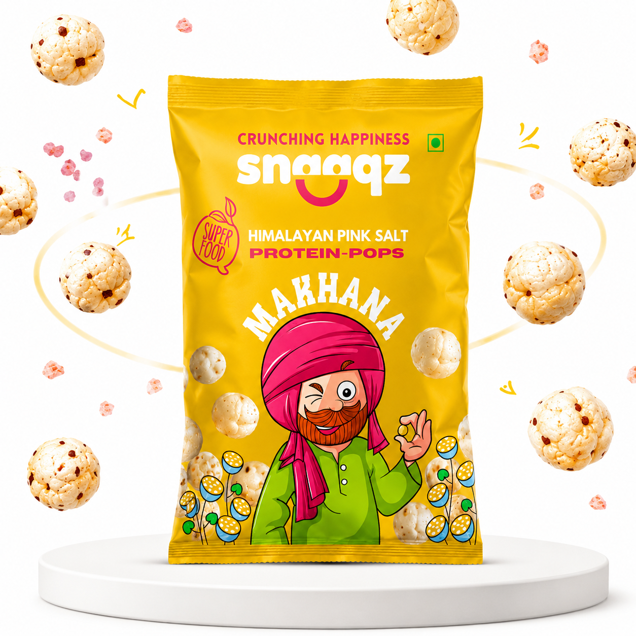Snaaqz Himalayan Pink Salt Makhana | Guilt-Free, Low Calorie & High Protein | Perfect for Evening Hunger | Roasted Fox Nuts Pack Of 4(30gm Per Pack)