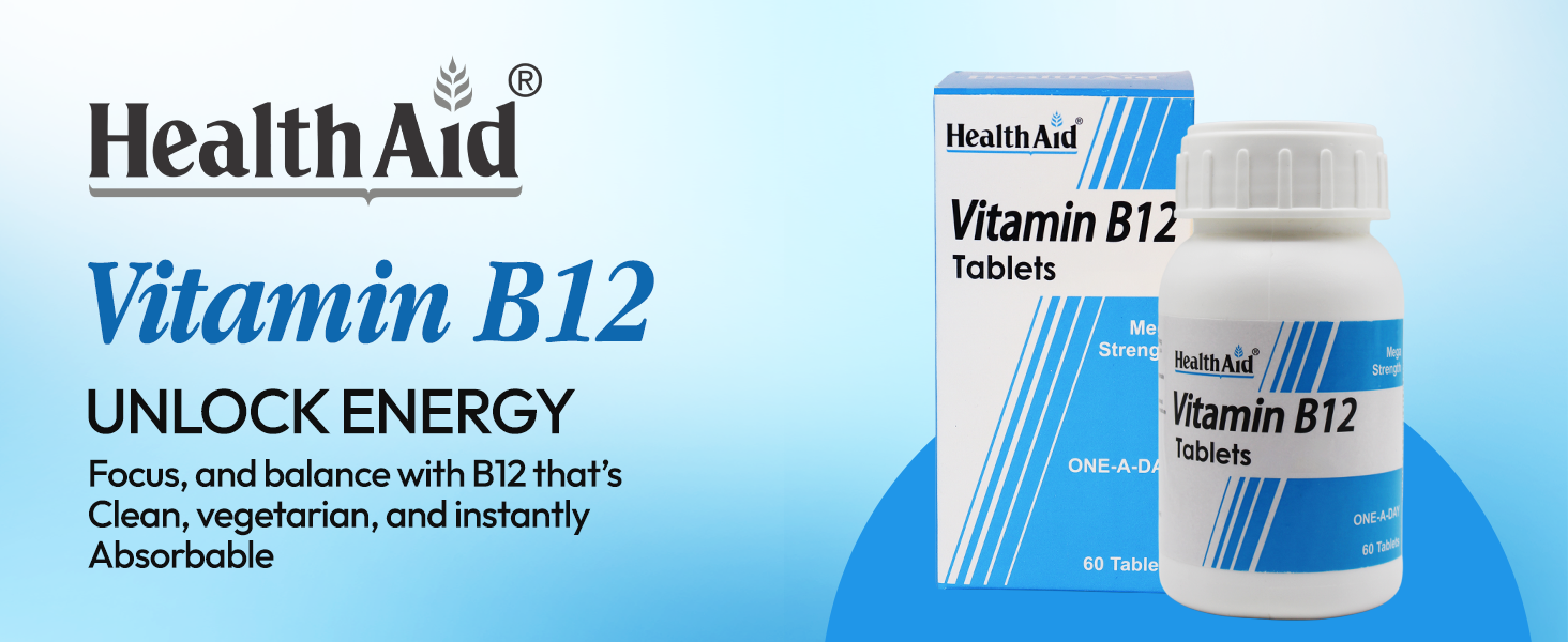 HealthAid Vitamin B12 Supplement | Supports Energy, Reduces Tiredness & Aids Blood Health | 60 Tablets for Men & Women (Pack of 2)