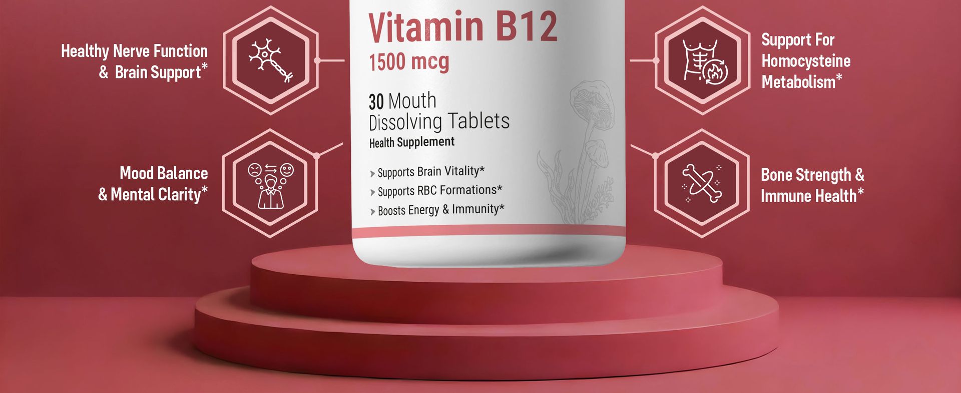 Sainebio Vitamin B12 with L-Methylfolate, Vitamin B6 & Vitamin D3 | Mouth Dissolving Tablets | Mango Flavour | 30 Tablets