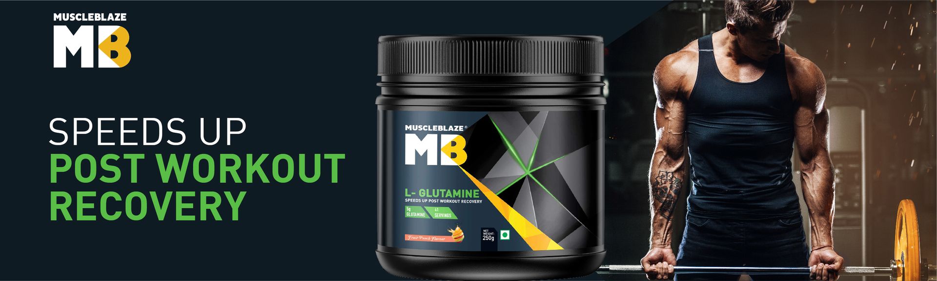 MuscleBlaze L-Glutamine Powder, Fruit Punch (41 Servings, 250g)| Post Workout Recovery | 5g Glutamine