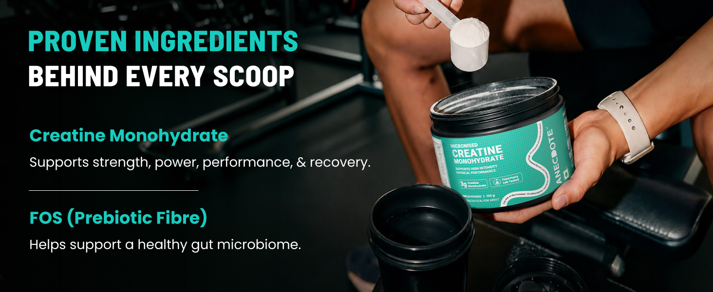 Anecdote Creatine Monohydrate | 3.1g Per Serving | Enhanced Muscle Strength, Power & Recovery | Micronised Formula for Better Absorption | Unflavoured | For Men & Women | 100g