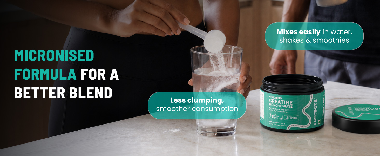 Anecdote Creatine Monohydrate | 3.1g Per Serving | Enhanced Muscle Strength, Power & Recovery | Micronised Formula for Better Absorption | Unflavoured | For Men & Women | 100g