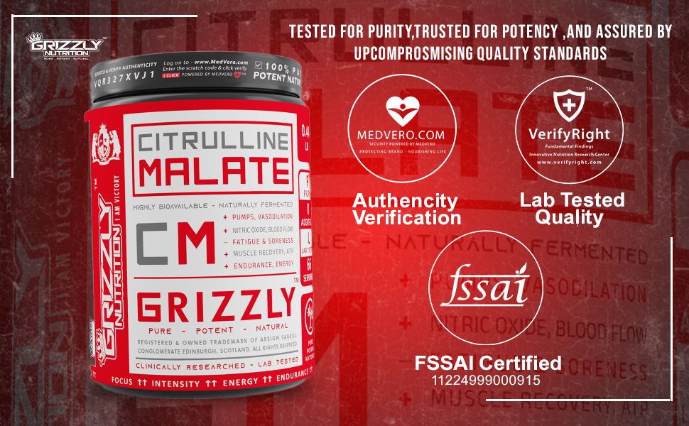 Grizzly Nutrition, Pure Citrulline Malate, no added flavor, color, True Athlete Professional Standard - Highly Bioavailable, Amino support, 200 grams 65 servings, Muscle vascularity