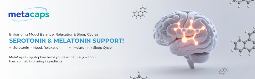 MetaCaps Pure L-Tryptophan 500mg β 90 Veg Capsules | Essential Amino Acid for Serotonin & Melatonin Support | Natural Sleep Aid & Mood Regulator | Supports Relaxation & Stress Relief | Non-GMO & Vegan