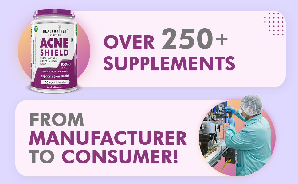 HealthyHey Nutrition Acne Shield - 850mg per serving - 60 Vegetable Capsules
