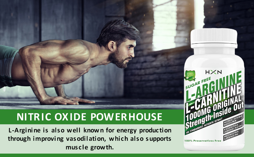 HXN L arginine 1000mg as Nitric Oxide Supplement Enriching L carnitine and L Citrulline To Support Pre Workout, Amino Energy, Muscle Growth, And Recovery -60 (Sugar Free, Gluten free)