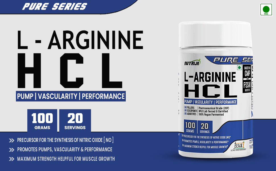 NutriJa L-Arginine HCL Powder - Highest Bioavailability form of L-Arginine | Maximum Strength, Nitric Oxide Precursor (Pineapple, 100Grams)
