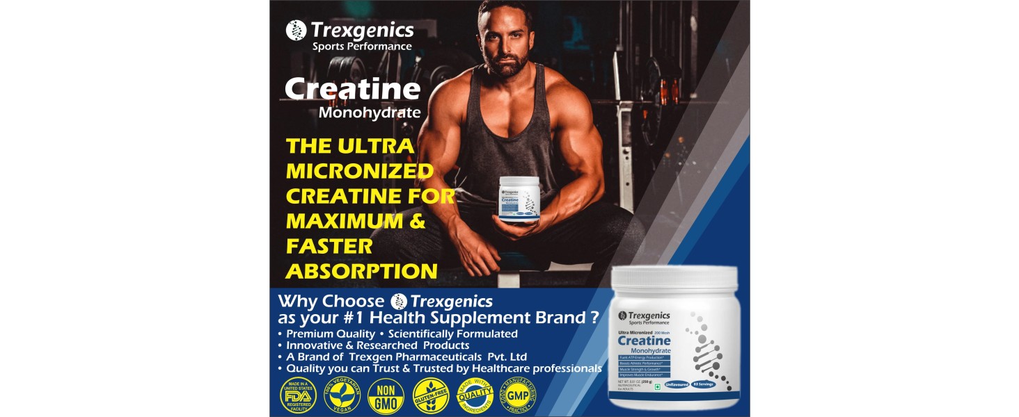 Trexgenics CREATINE MONOHYDRATE ULTRA MICRONIZED, Pure (83 Servings) Energy, Endurance, Sports Performance, Metabolism (250 gm)