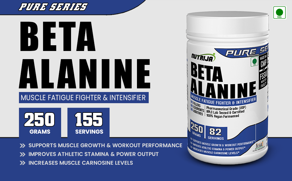 NutriJa Beta Alanine Powder 250g | Tangy Orange Flavor | Pre Workout Amino Acid Supplement | Supports High Intensity Training, Workout Endurance & Training Performance | Gym Supplement