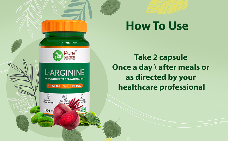 Pure Nutrition L Arginine Capsules 1500 mg | L-Arginines Supplements For Man | L Arginine L Citrulline Combo Improves Oxygen Flow with Caffeine & Beetroot Extract | Energy & Endurance Supplement for Men & Women - 60 Veg Capsules