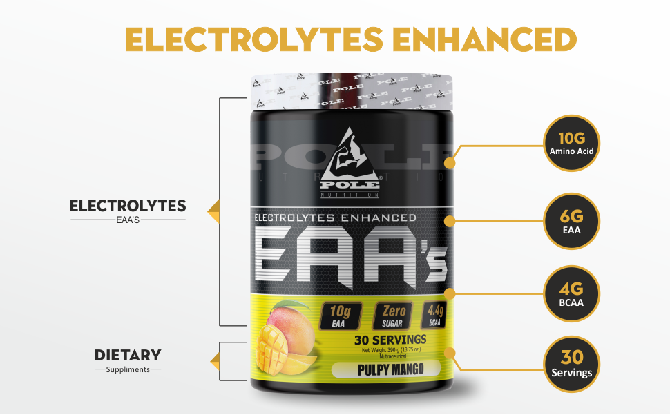 Pole Nutrition EAA Electrolytes - Enhanced, Zero Sugar, Natural Lime Flavour | 390g, 30 Servings | Premium Amino Acid & Hydration Formula