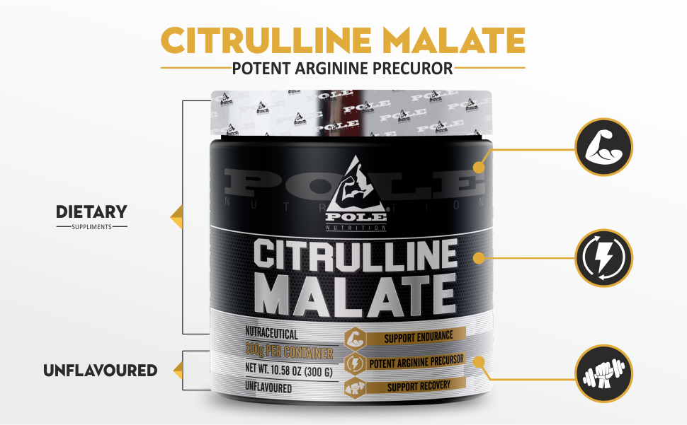 Pole Nutrition Citrulline Malate - Unflavored 300g | Boost Endurance & Recovery | Premium Nitric Oxide Support