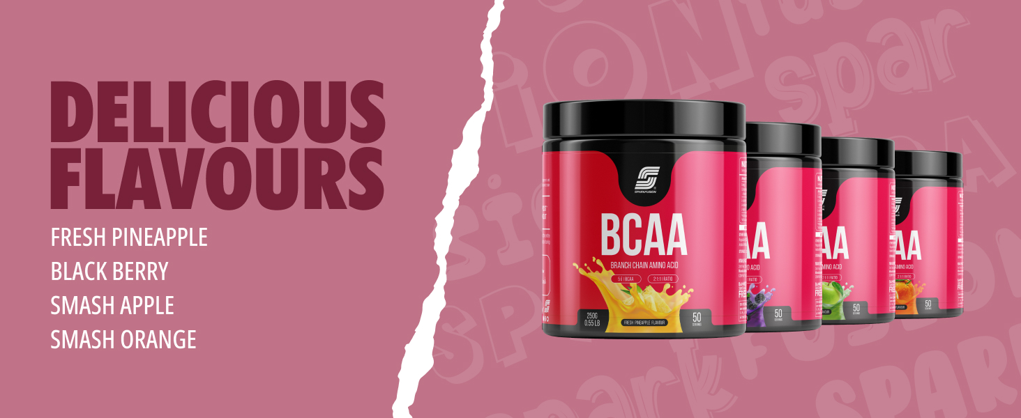 Sparkfusion BCAA Pure-Amino -250 gm (30 Servings) With Complete Ratio of 2:1:1 for Recovery & Performance Boost,Energy Powder (Smash Orange)