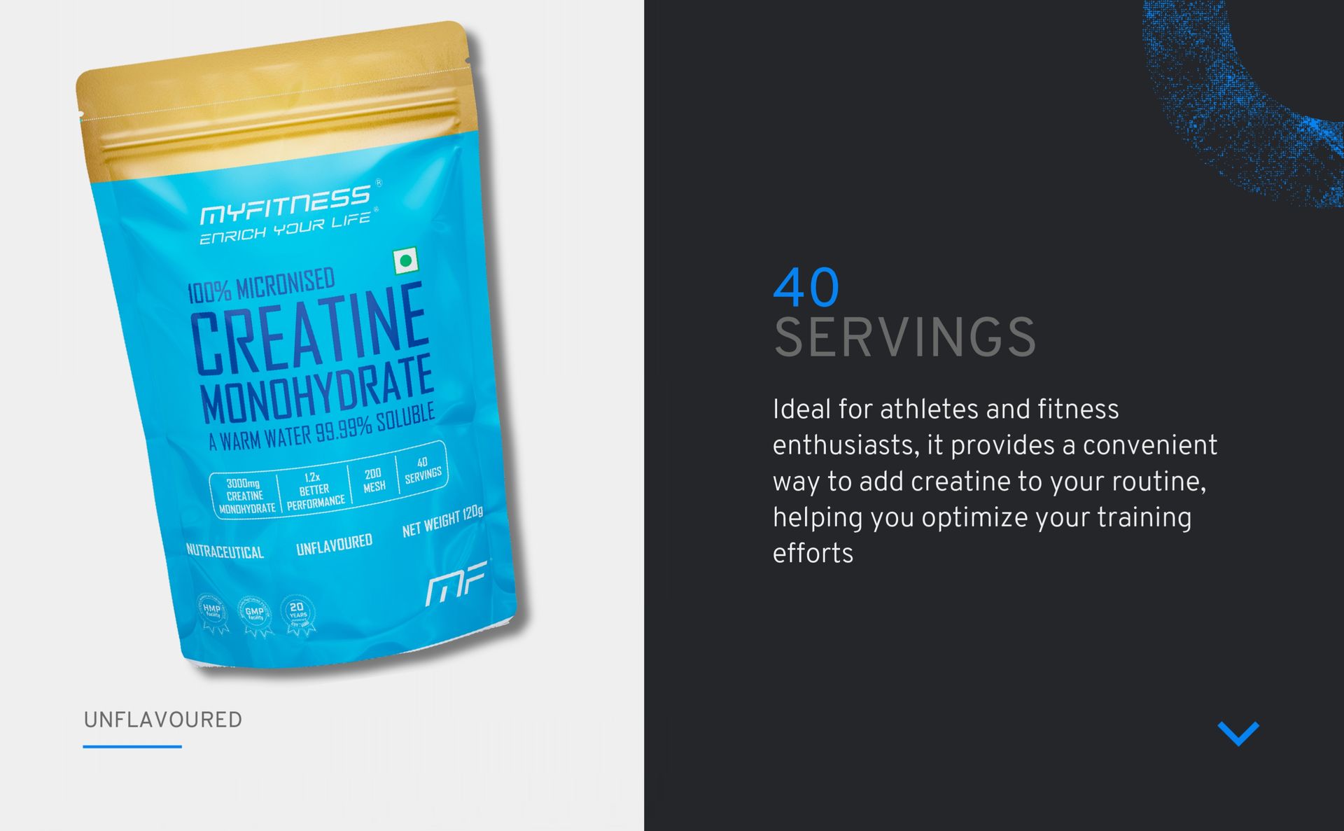 Myfitness Creatine Powder | Pure Micronised Creatine Monohydrate | Pre Workout Supplement | 40 Servings | Unflavoured | 120g |