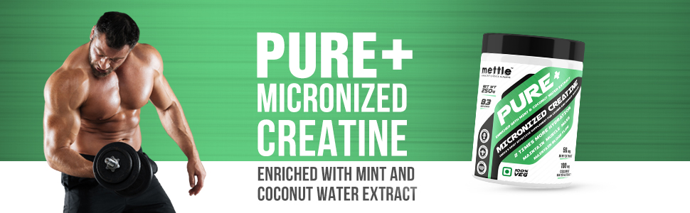 Getmymettle Micronized Creatine Powder | Lemon Flavour | Enriched with Coconut Water & Mint Extract | 100g | 25 Servings | 100% Veg | Muscle Strength & Hydration Support