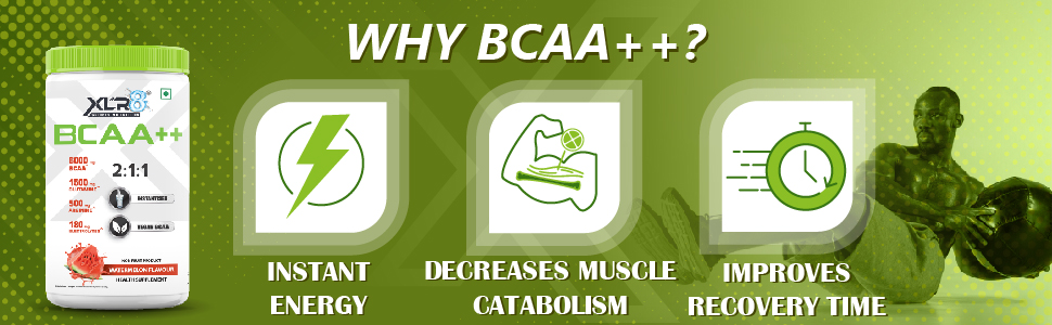 XLR8 BCAA++ Powder Supplement 2:1:1 with Vegan Instantised BCAA 5000mg,1500mg Glutamine, 500mg Arginine &180 Electrolytes (225 g (Pack of 1), Watermelon)