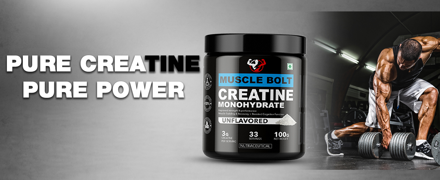 Creatine Monohydrate Powder (Unflavoured 100 Gram, 33 Serving) 3g of 100% Creatine Monohydrate per serving, Enhanced Muscle Strength & Power (100gm)