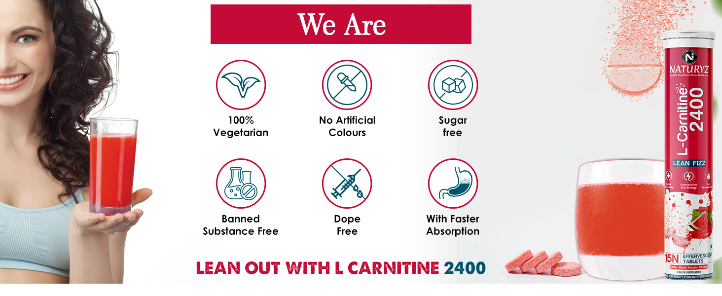 Naturyz L-Carnitine L Tartrate 2400 Mg Converts Fat Into Energy|Energy & Endurance|Performance & Recovery - 15 Capsules (Water Melon Masala Flavour),3 Count