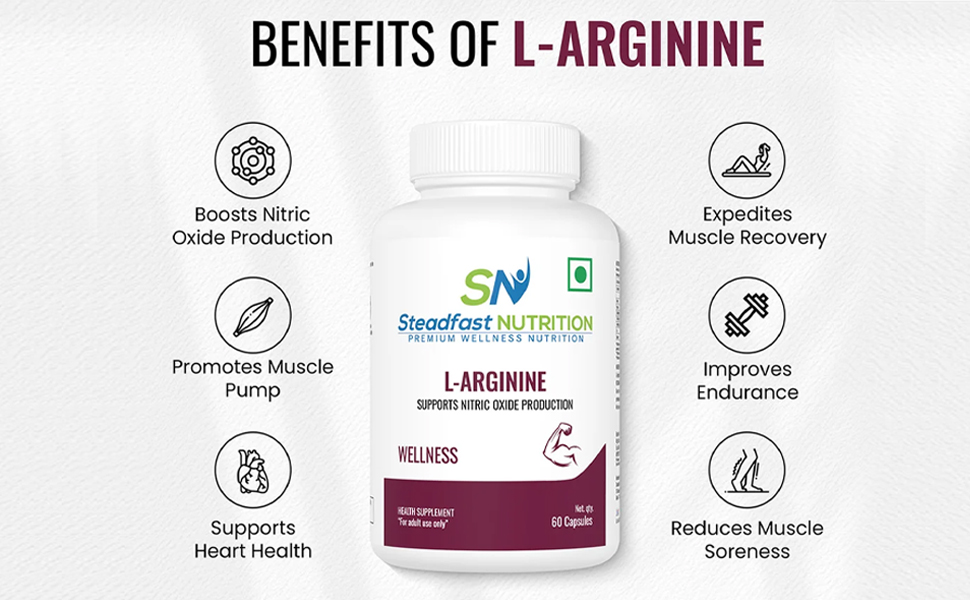 Steadfast Nutrition L- Arginine Supplement 500mg Supports Nitric Oxide Production (60 Capsules)