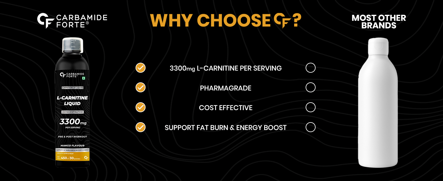 Carbamide Forte L Carnitine Liquid 3300 Mg Per Serving With Added Vitamins - Mango Flavour - 30 Servings - 450 Ml (Pack Of 2 Count)