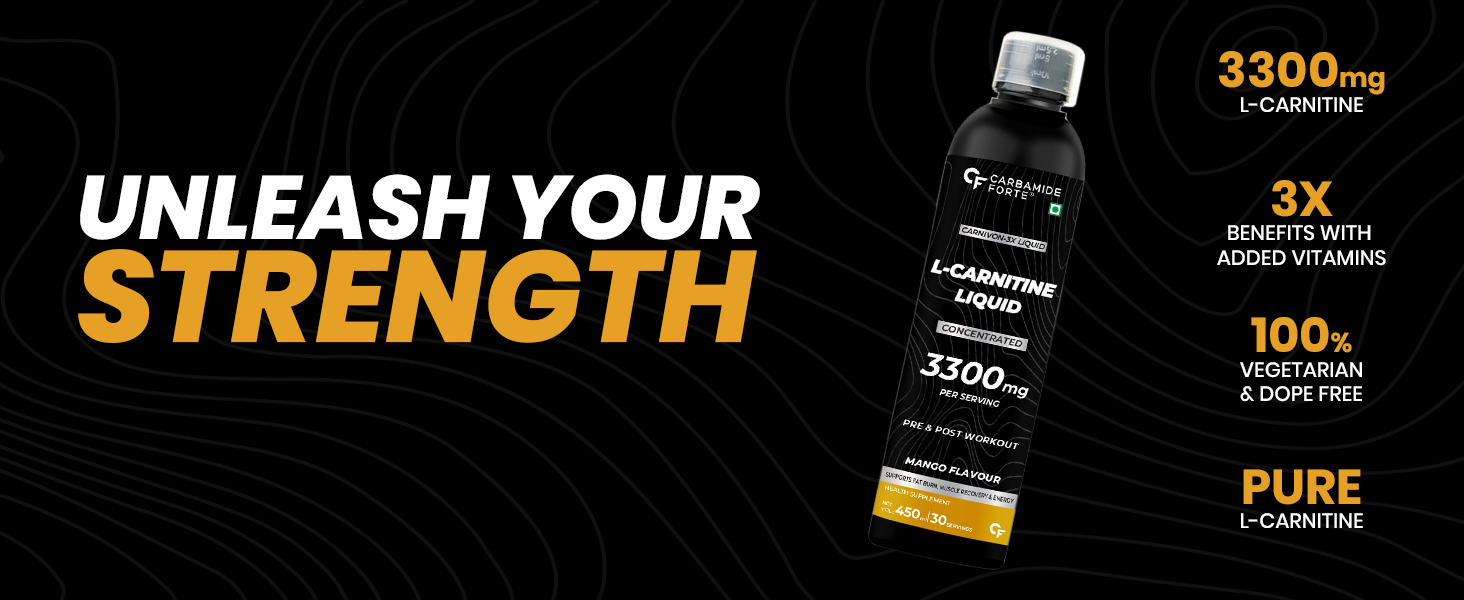 Carbamide Forte L Carnitine Liquid 3300mg Per Serving with Added Vitamins - Mango Flavour - 30 Servings - 450ml (Pack of 3 count)