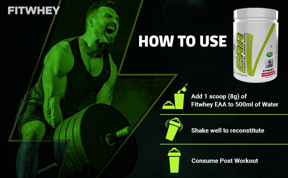 EAA (Essential Amino Acids) - BCAA (Leucine,Isoleucine, Valine 2:1:1), For Pre Workout - 62 Servings Lychee Flavor | 500Gm