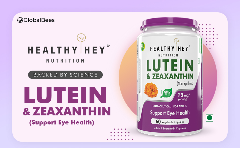 HealthyHey Nutrition Natural Lutein 10mg with 2mg Zeaxanthin - Support Eye Health - 60 Veg. Capsules