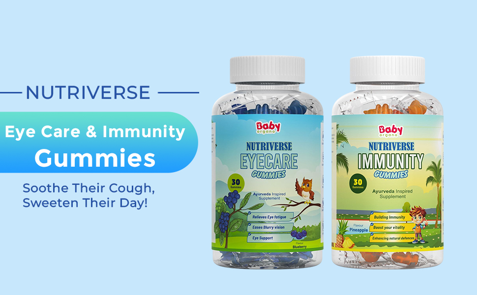 BabyOrgano® Nutriverse Eye Care Gummies for Kids (2-15 Years) – Sharper Vision and Healthy Eyes with Natural Ingredients - New Launch (Eye care gummies + immunity gummies)