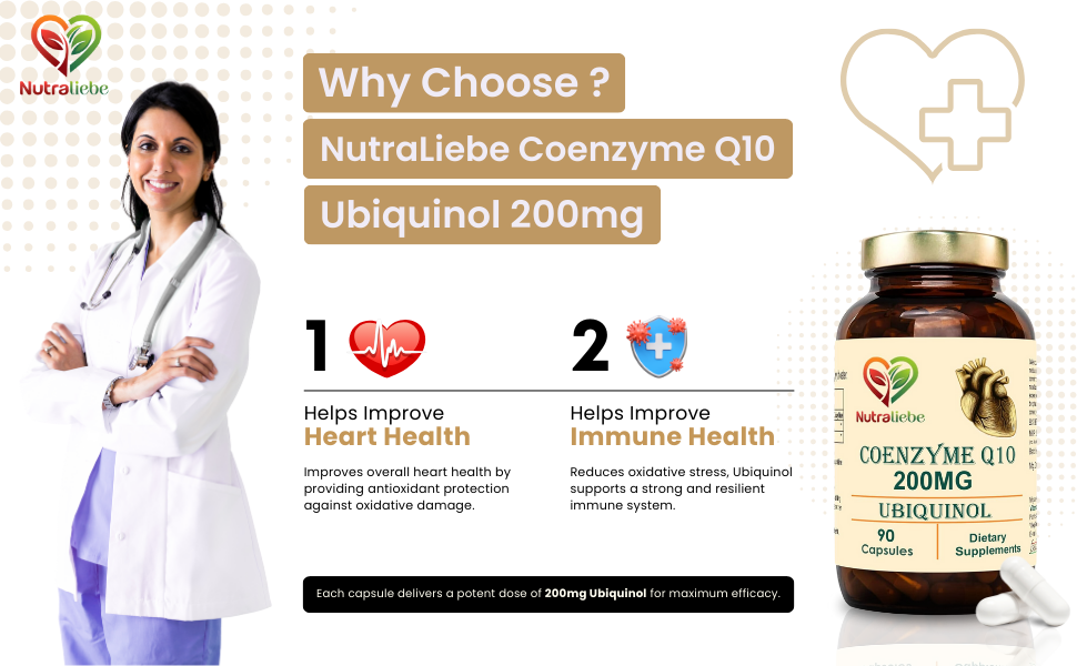 Coenzyme Q10 Ubiquinol 200mg - Enhanced Energy & Antioxidant Support, Premium Heart Health Supplement, 90 Capsules