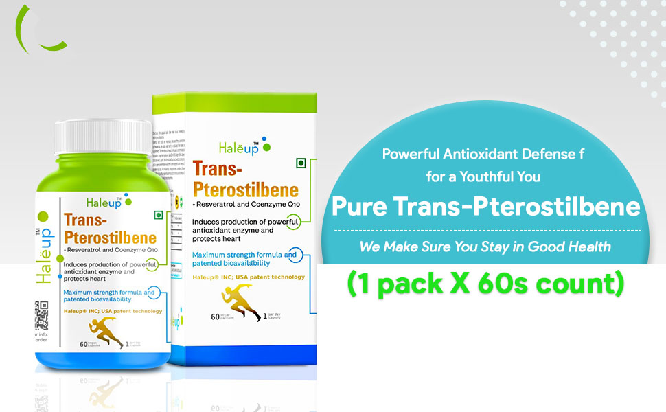 Haleup 99% Pure Trans-Pterostilbene with Resveratrol | Potent Antioxidant | High Bioavailability | Promotes Healthy Ageing | Skin Health (1 pack X 60s count)