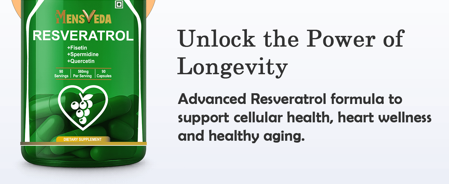 Resveratrol 560mg Supplement with Fisetin, Spermidine & Quercetin | Antioxidant, Heart Health & Healthy Aging Support Capsules | 90 Veg Capsules