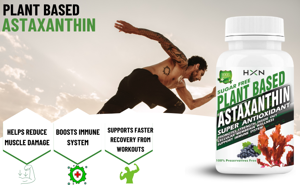 HXN Astaxanthin 6mg Supplement with Grape Seed Extract – Antioxidant Support for Eye Health & Skin Hydration – Plant-Based Formula – 60 Tablets