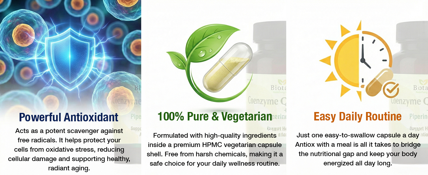 Biotane Coenzyme Q10 (CoQ10) 200 mg with Piperine 5mg | Vegetarian I Made in Technical Collaboration with Vitane Pharma USA I Support Heart Health & Cellular Wellness | For Men and Women I 30 Veg Capsules