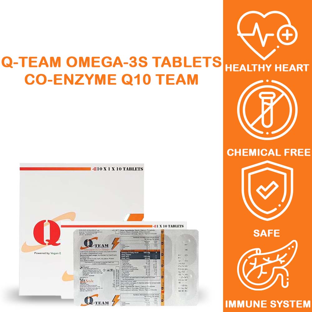Q-TEAM Omega-3s Tablets Co-Enzyme Q10 Team (10 Tablets) (Pack of 3)