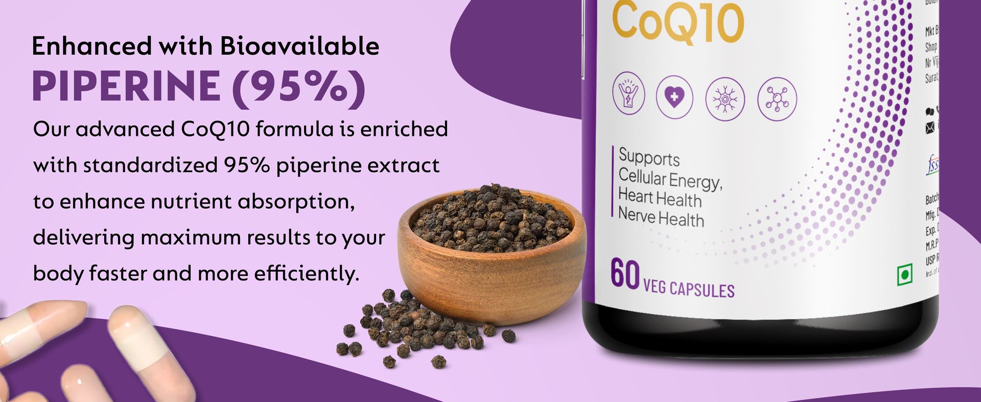 Coenzyme 10 - Coq10 Capsules | 200mg 60 Vegetarian Capsules - Supports Heart Health, Energy Production & Cellular Function