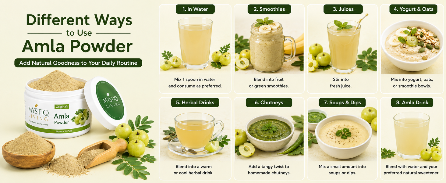 Mystiq Living Amla Powder, Edible Indian Gooseberry for Eating & Drinking