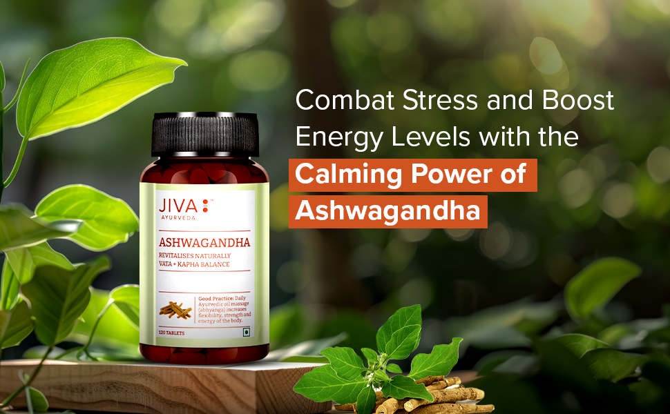 Jiva Ashwagandha Tablet - 120 Tablets | Ayurvedic Ashwagandha Supplement for Body, Boost Energy & Immunity, Stress Relief, Rejuvenates Mind, Improves Strength | Helpful in Kapha & Vata Doshas