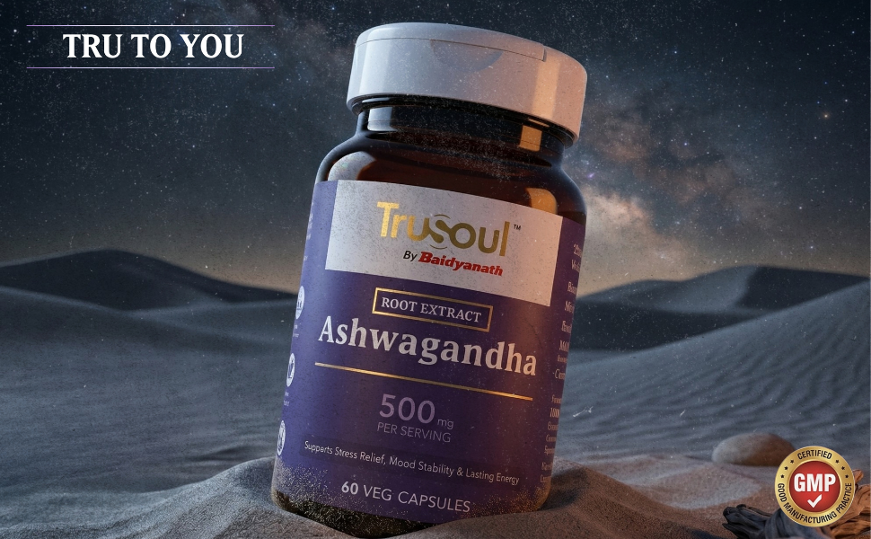 Baidyanath TruSoul Ashwagandha 60 Veg Capsules | Supports Stress Relief Mood Stability | Rich in Antioxidants | Rejuvenates Mind & Body | Helps to Improve Strength & Energy