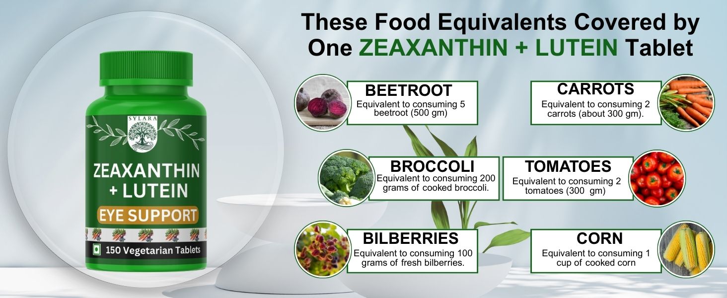 SYLARA Eye Support – Lutein and Zeaxanthin (100 mg) - 150 Tablets/Capsules Supplement with Astaxanthin, Vitamin A, Vitamin C, Vitamin E, Bilberry, Beetroot and Carrot Extracts