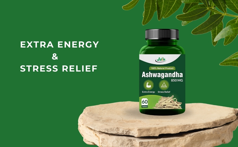 Jain Ashwagandha Tablets 850mg, 60 Count (Pack of 2), Ayurvedic Supplement