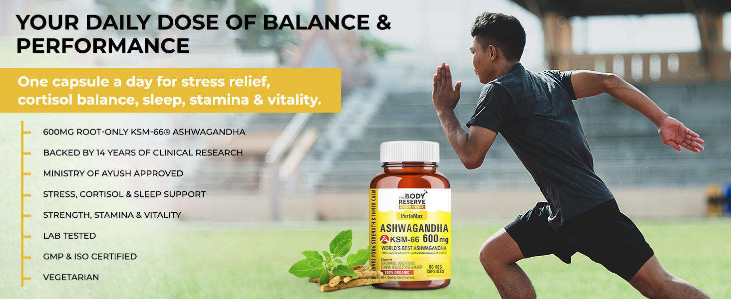 The Body Reserve Ashwagandha KSM66-60 Capsules Ashwagandha KSM 66 for men & Women Supports Stress Management & Muscle Recovery