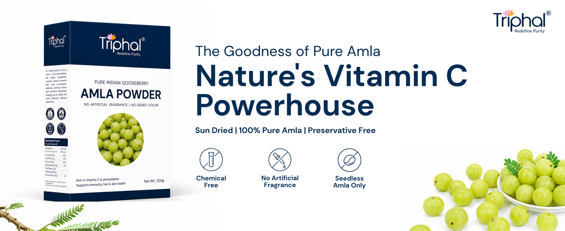 TRIPHAL Amla Powder 200g | Edible Grade – Eat or Apply | Indian Gooseberry (Emblica officinalis) Amalaki Churna for Daily Use & Hair Mask | Single Herb, No Fillers, No Added Colour