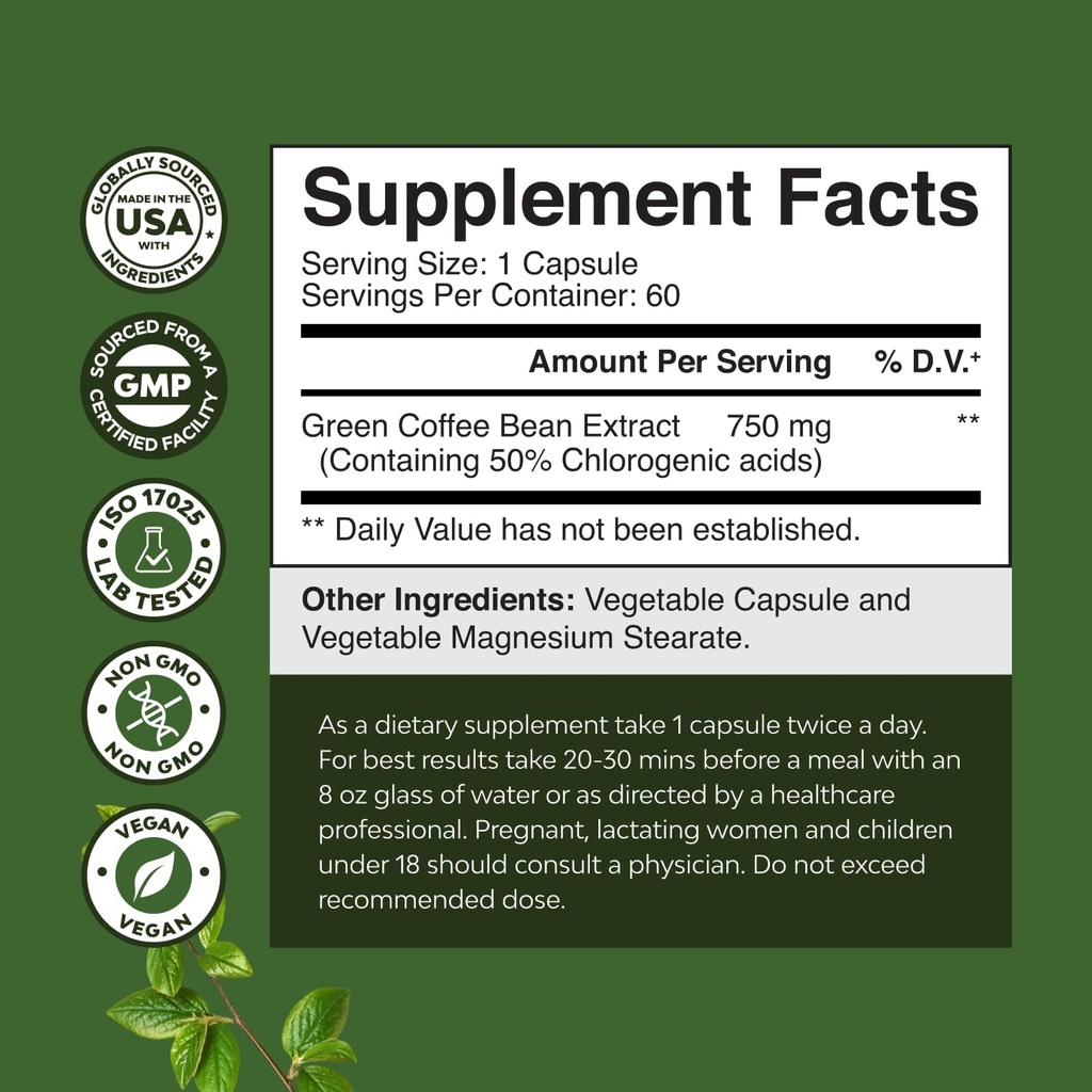 Bundle of Pure Green Coffee Bean Extract with 50% Chlorogenic Acid for Antioxidant Heart Health Mental Focus and Tasty Fiber Gummies with Prebiotic Soluble Chicory Root for Immunity Digestive Support 3